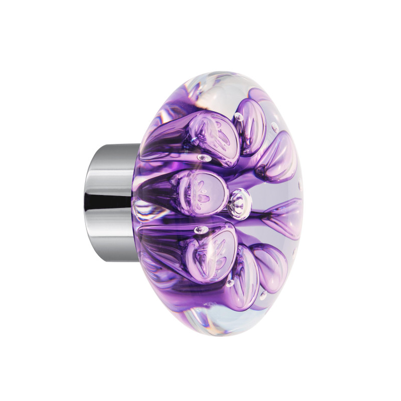 bouton de placard disque Bulles de Fleurs violet embase placard chrome