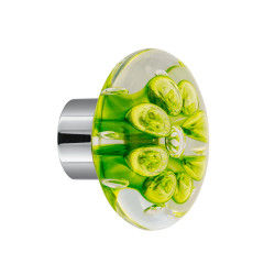 bouton de placard disque Bulles de Fleurs vert anis embase placard chrome