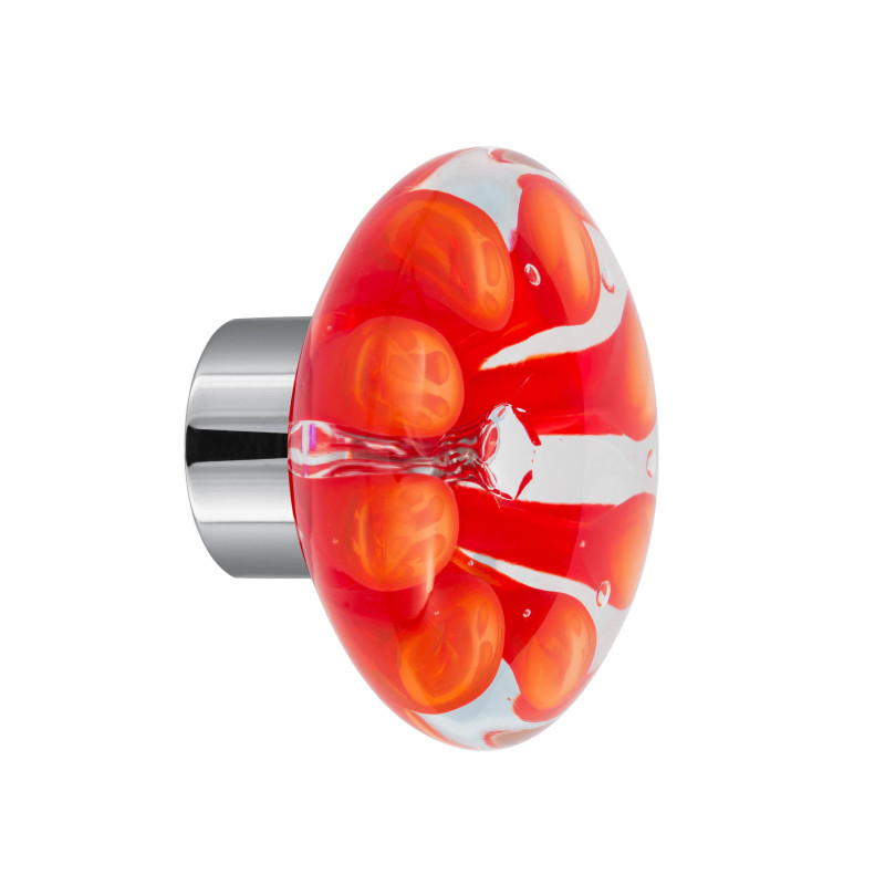 bouton de placard disque Bulles de Fleurs rouge chili embase placard chrome