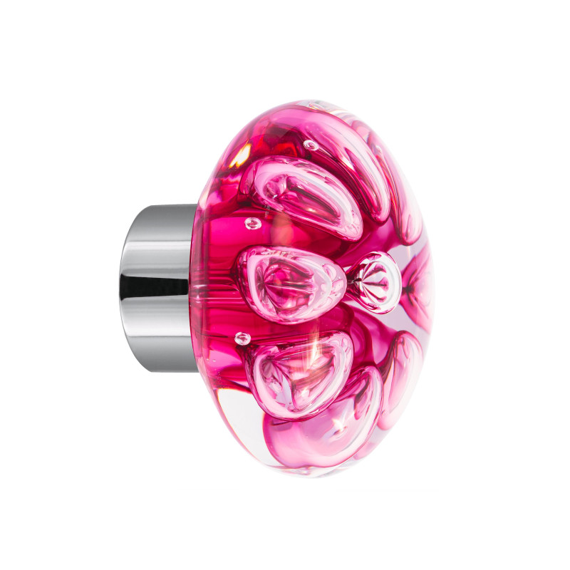 bouton de placard disque Bulles de Fleurs rose fuchsia embase placard chrome