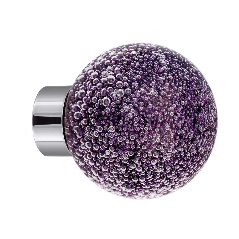 bouton de placard Microbulles sphérique violet embase chrome