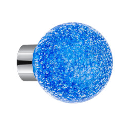 bouton de placard Microbulles sphérique bleu embase chrome