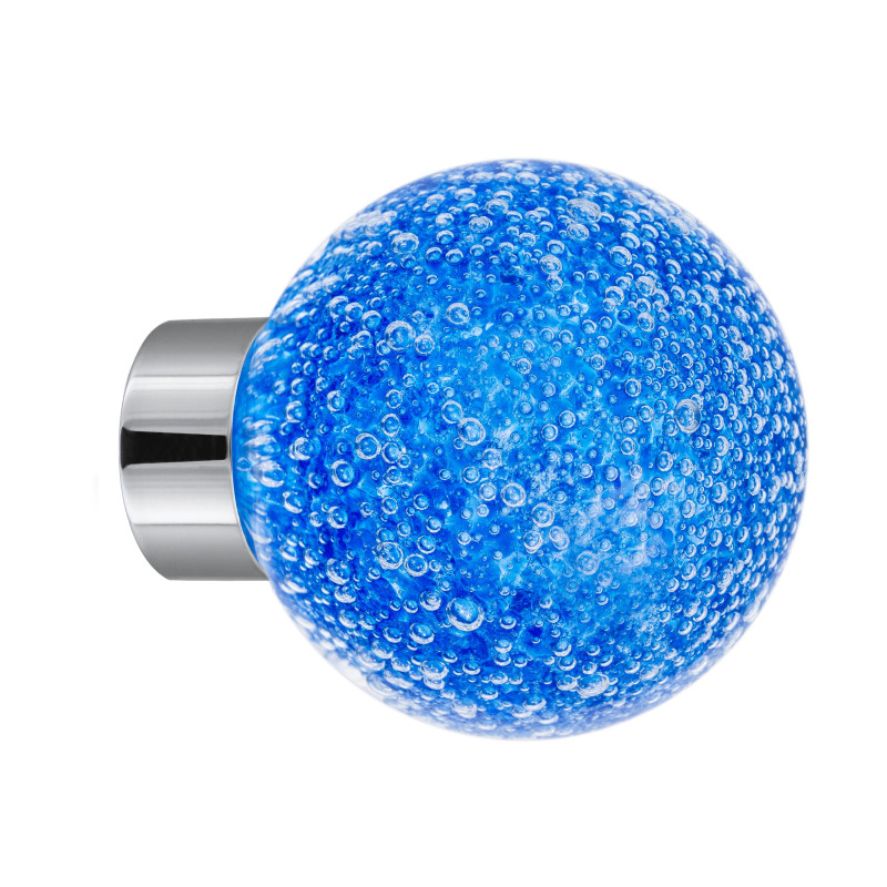 bouton de placard Microbulles sphérique bleu embase chrome