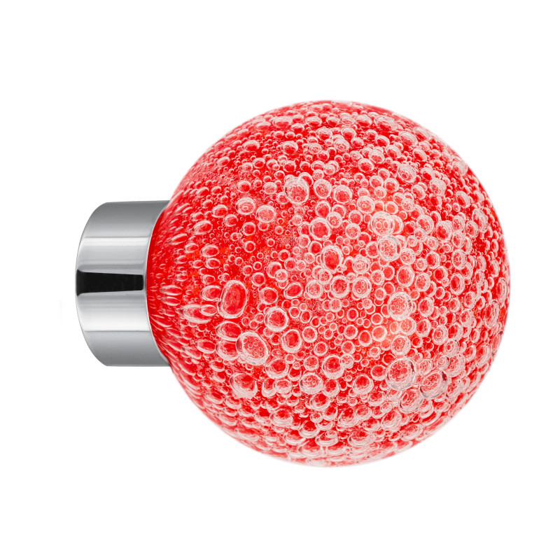 bouton de placard Microbulles sphérique rouge chili embase chrome