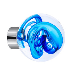 bouton de placard Tubes de Bulles sphérique bleu embase placard chrome