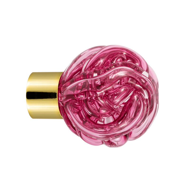 bouton de meuble Lavallière rose fuchsia embase meuble laiton poli