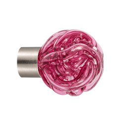 bouton de meuble Lavallière rose fuchsia embase meuble nickel satiné