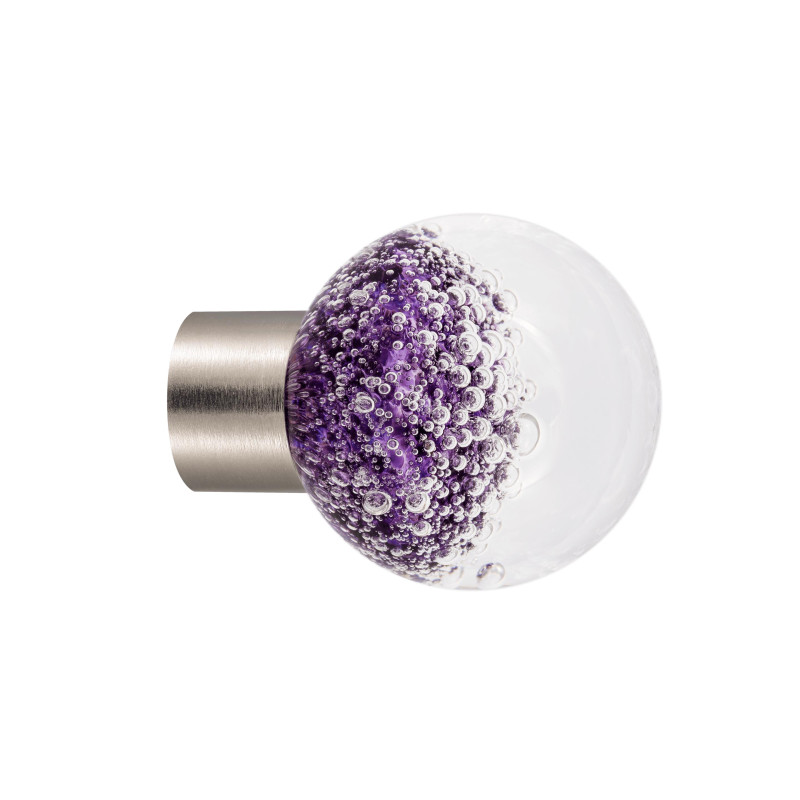 bouton de meuble Microbulles sphérique violet embase meuble nickel satiné