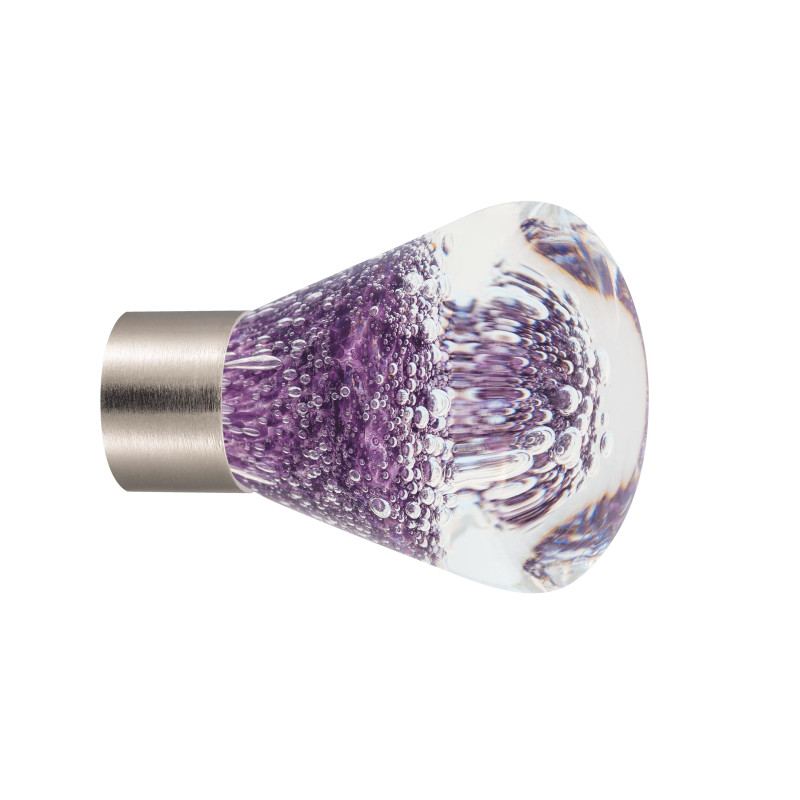 bouton de meuble Microbulles conique violet embase meuble nickel satiné