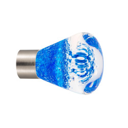 bouton de meuble Microbulles conique bleu embase meuble nickel satiné