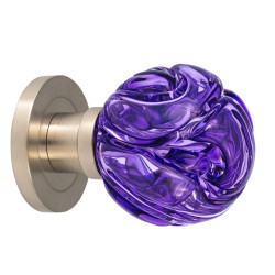 bouton de porte Lavallière violet embase et rosace porte nickel satiné