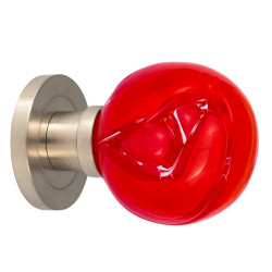 bouton de porte Lavallière rouge chili embase et rosace porte nickel satiné