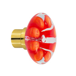 bouton de porte Bulles de Fleurs disque rouge chili embase porte laiton poli