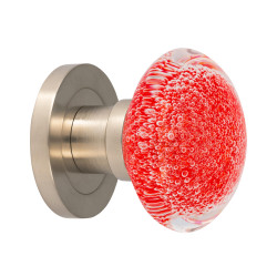 bouton de porte Microbulles disque rouge chili embase et rosace porte nickel satiné