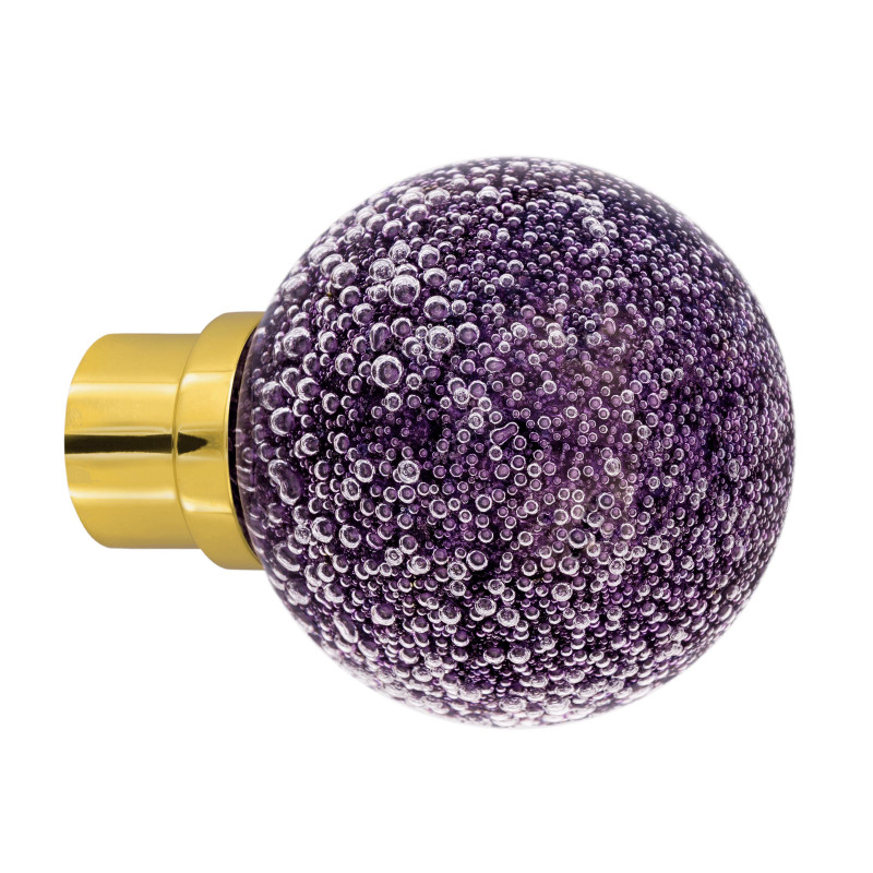 bouton de porte Microbulles sphérique violet embase porte laiton poli