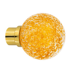 bouton de porte Microbulles sphérique jaune topaze embase porte laiton poli