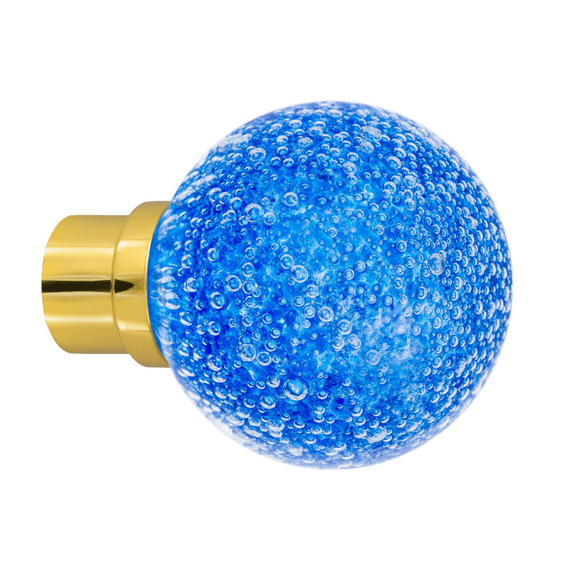 bouton de porte Microbulles sphérique bleu embase porte laiton poli