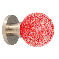 bouton de porte Microbulles sphérique rouge chili embase et rosace porte nickel satiné