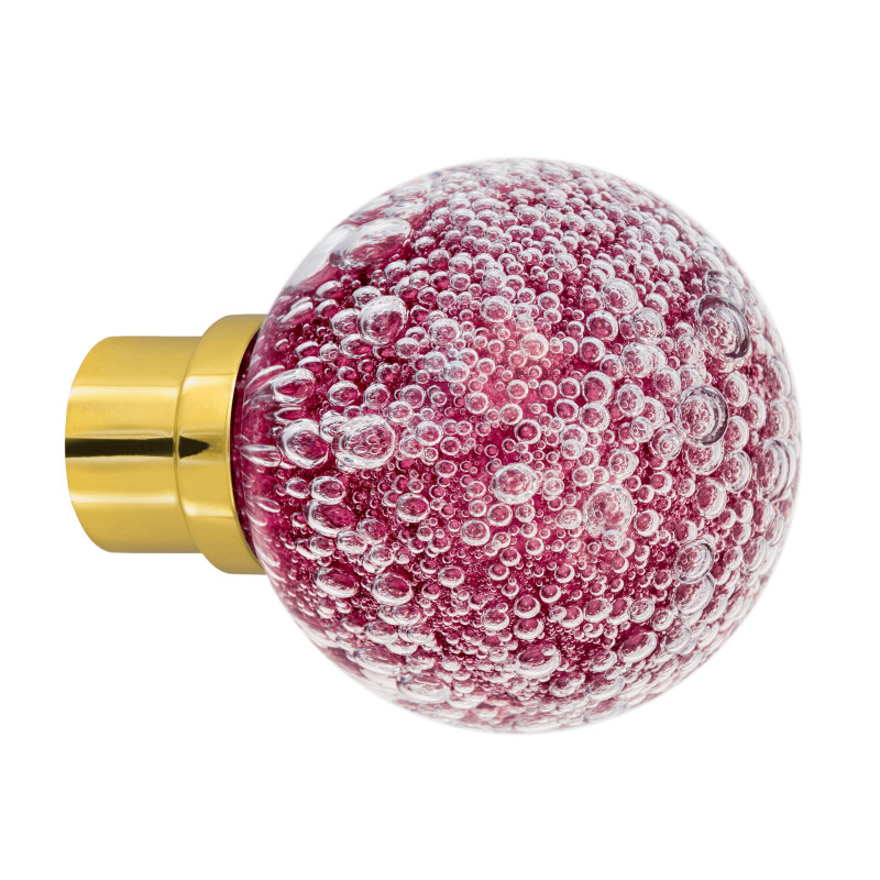 bouton de porte Microbulles sphérique rose fuchsia embase porte laiton poli
